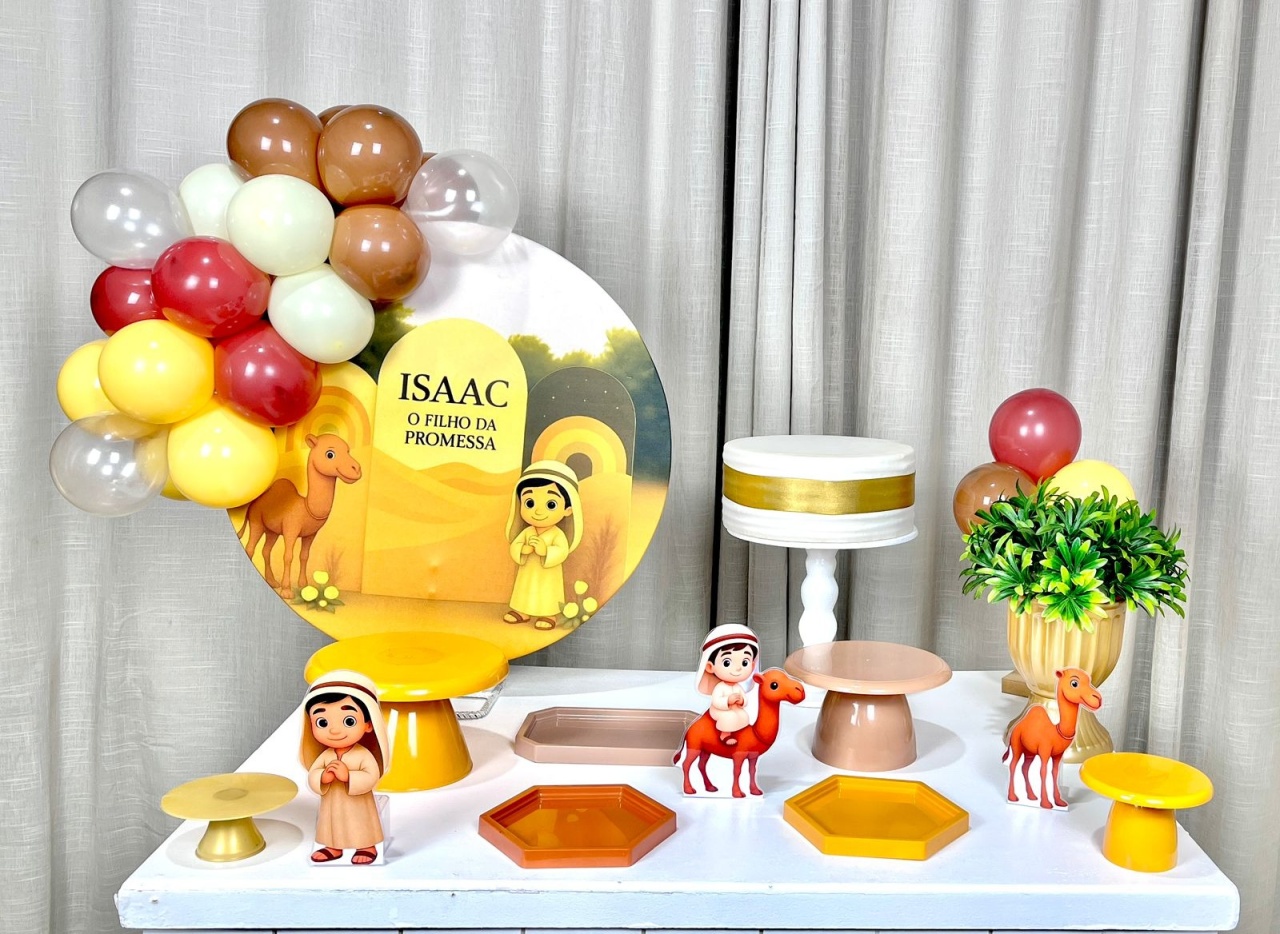 Kit Mesa Com Balão -  Isaac Filho da Promessa  - É Só Um Bolinho Locações 