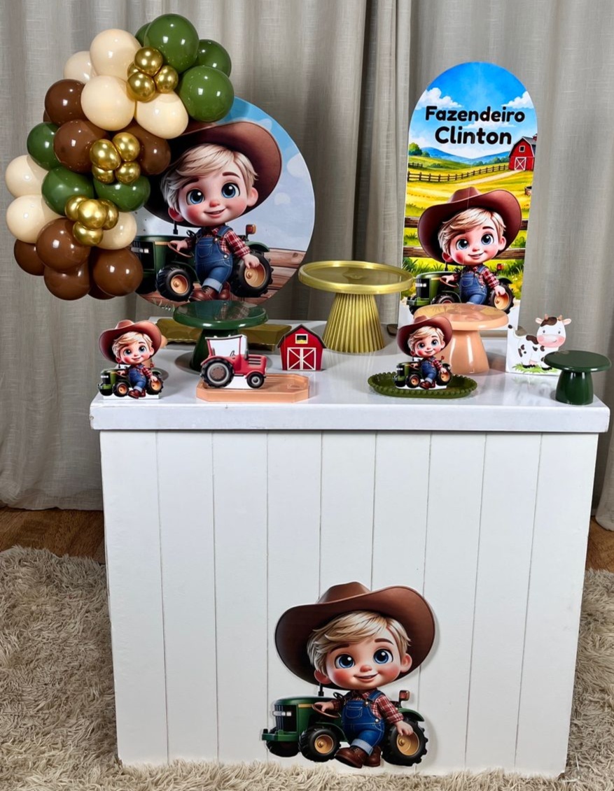 Kit Mini Festa Basic Sem Led + Painel Romano Personalizado - Fazendeiro 1 - É Só Um Bolinho Locações 