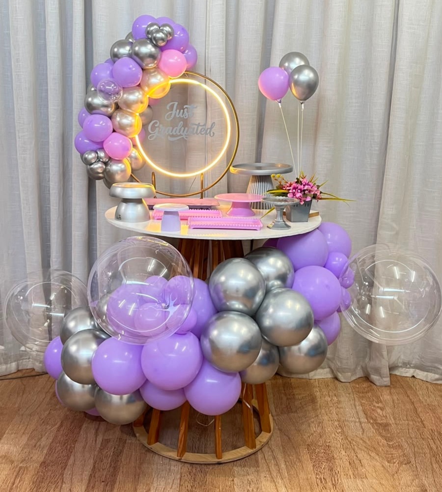 Mini Festa Gold Basic - Personalizado Lilás E Prata + 3 Bubble - É Só Um Bolinho Locações 