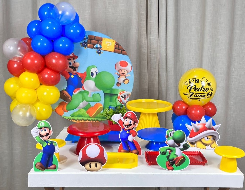 Kit Mesa Box de Balão - Super Mario  - É Só Um Bolinho Locações 