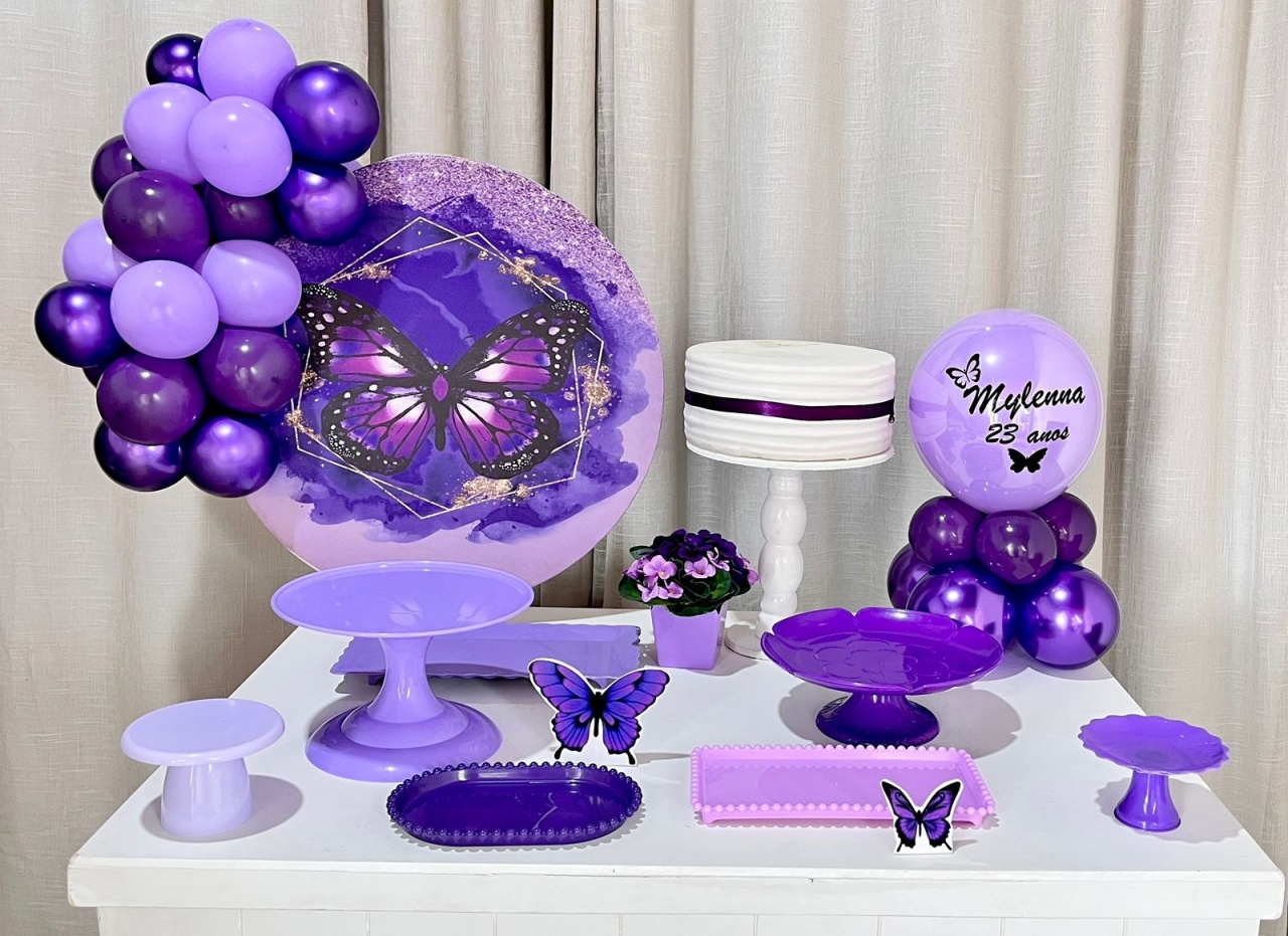 Kit Mesa Box de Balão - Borboleta Roxa - É Só Um Bolinho Locações 