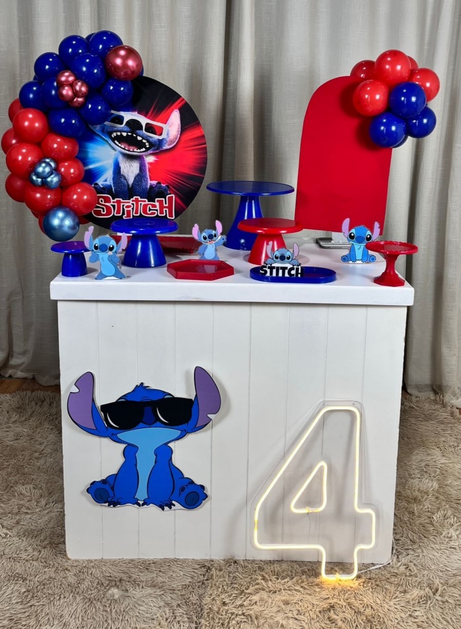 Kit Mini Festa Basic Com Led -Stich Azul E Vermelho - É Só Um Bolinho Locações 