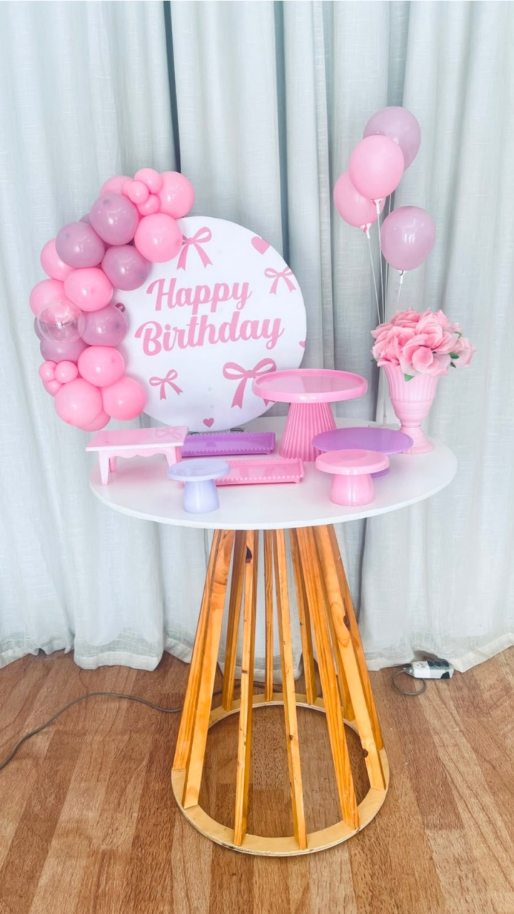 Kit Composto Com Balão- Happy Birthday Laço Rosa - É Só Um Bolinho Locações 