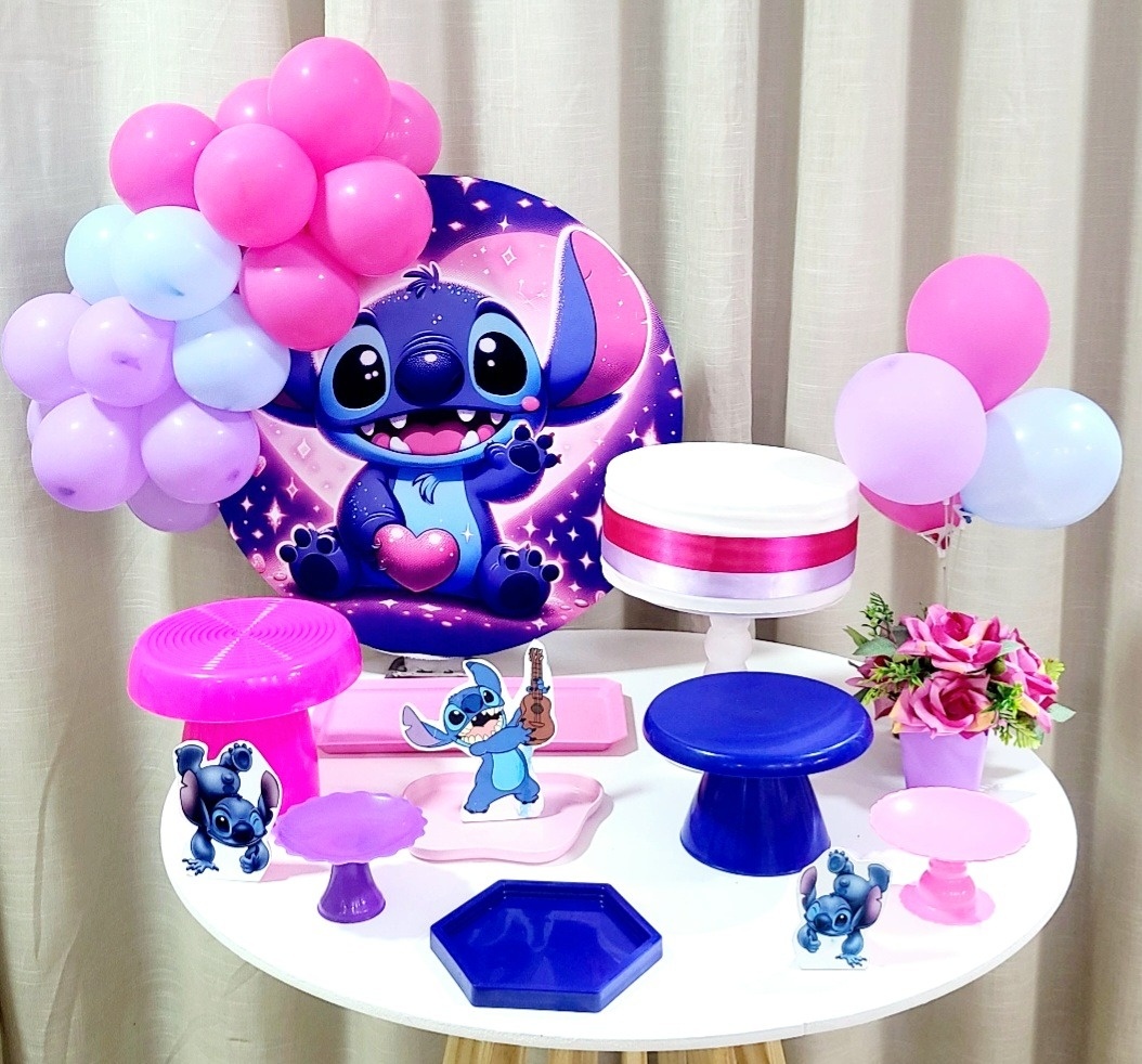 Kit Mesa Com Balão -  Stitch 5 - É Só Um Bolinho Locações 