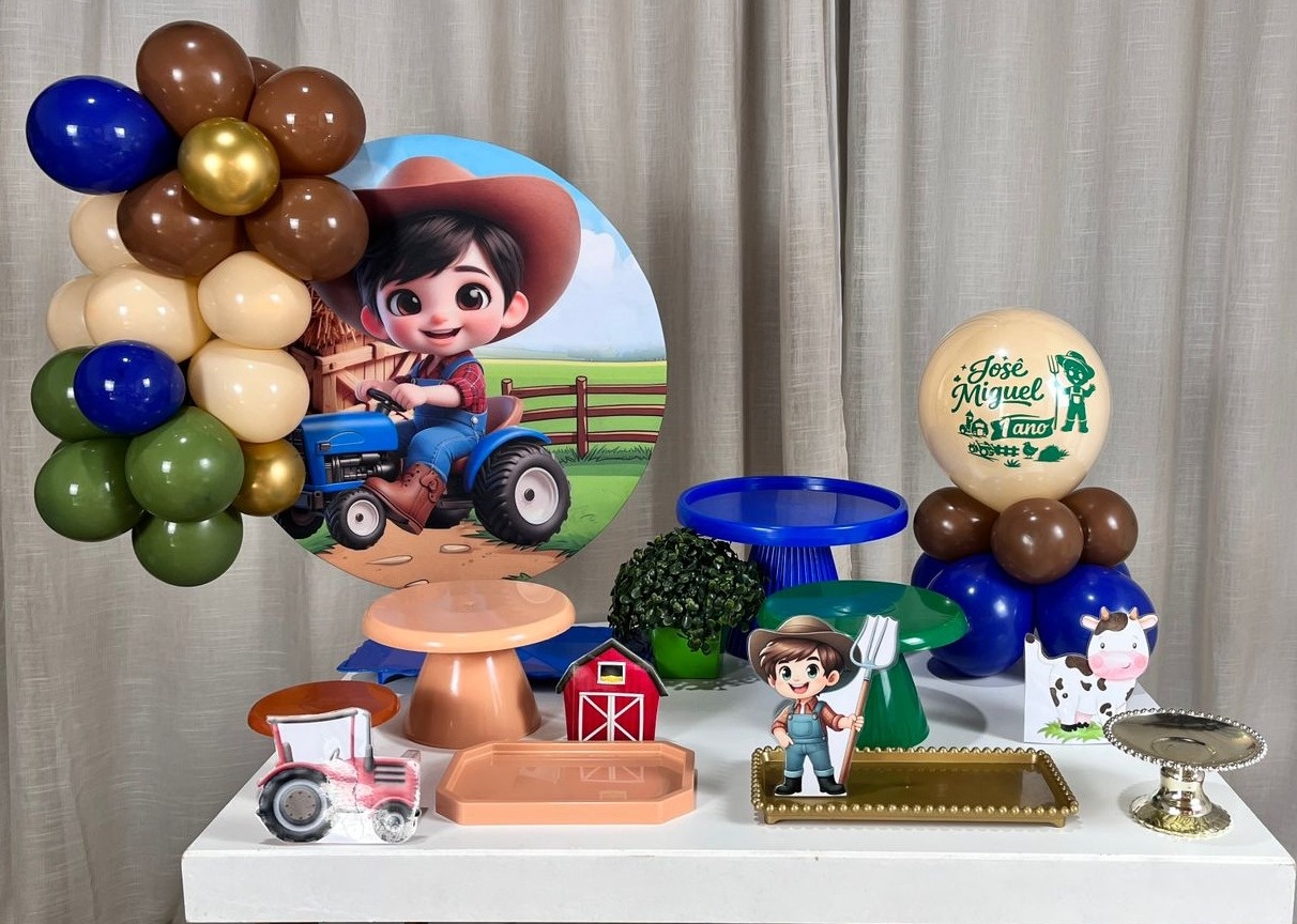 Kit Mesa Box de Balão - Fazendeiro - É Só Um Bolinho Locações 