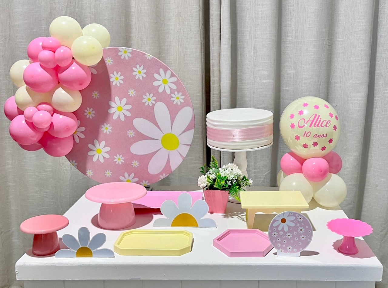 Kit Mesa Box de Balão - Margarida - É Só Um Bolinho Locações 