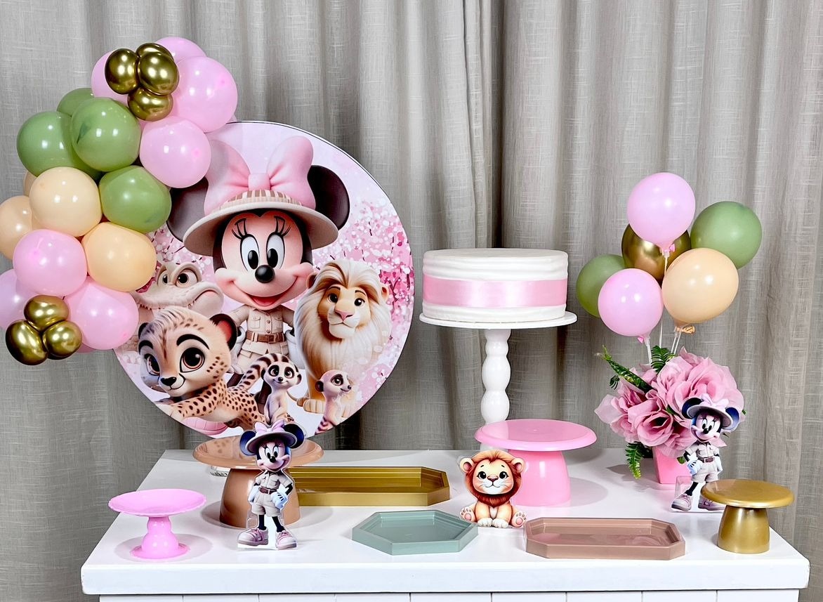 Kit Mesa Com Balão -  Minnie Safari - É Só Um Bolinho Locações 