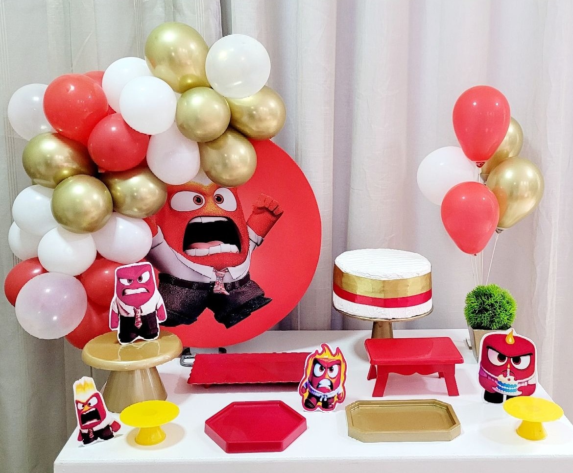 Kit Mesa Com Balão -  Raiva ( Divertidamente )  - É Só Um Bolinho Locações 