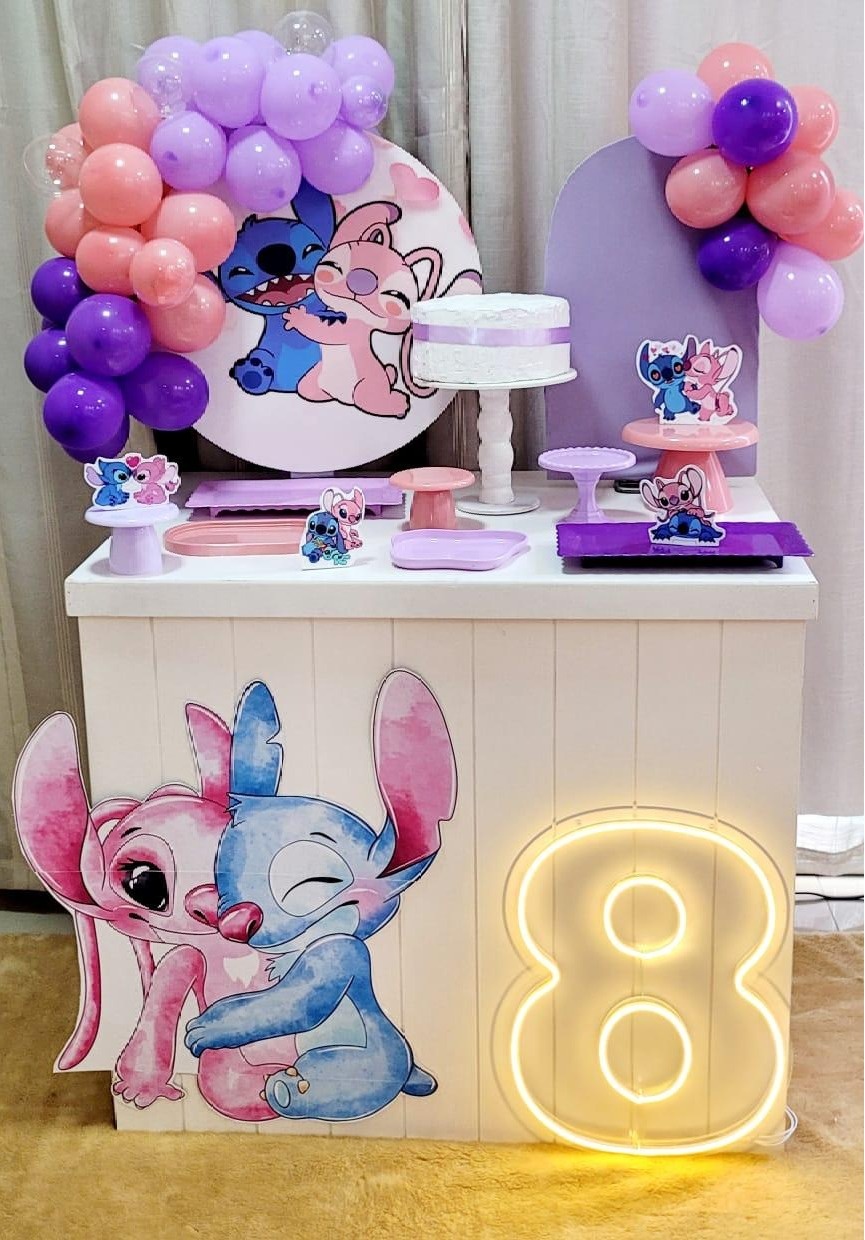 Kit Mini Festa Basic Com Balão - Stitch E Angel - É Só Um Bolinho Locações 