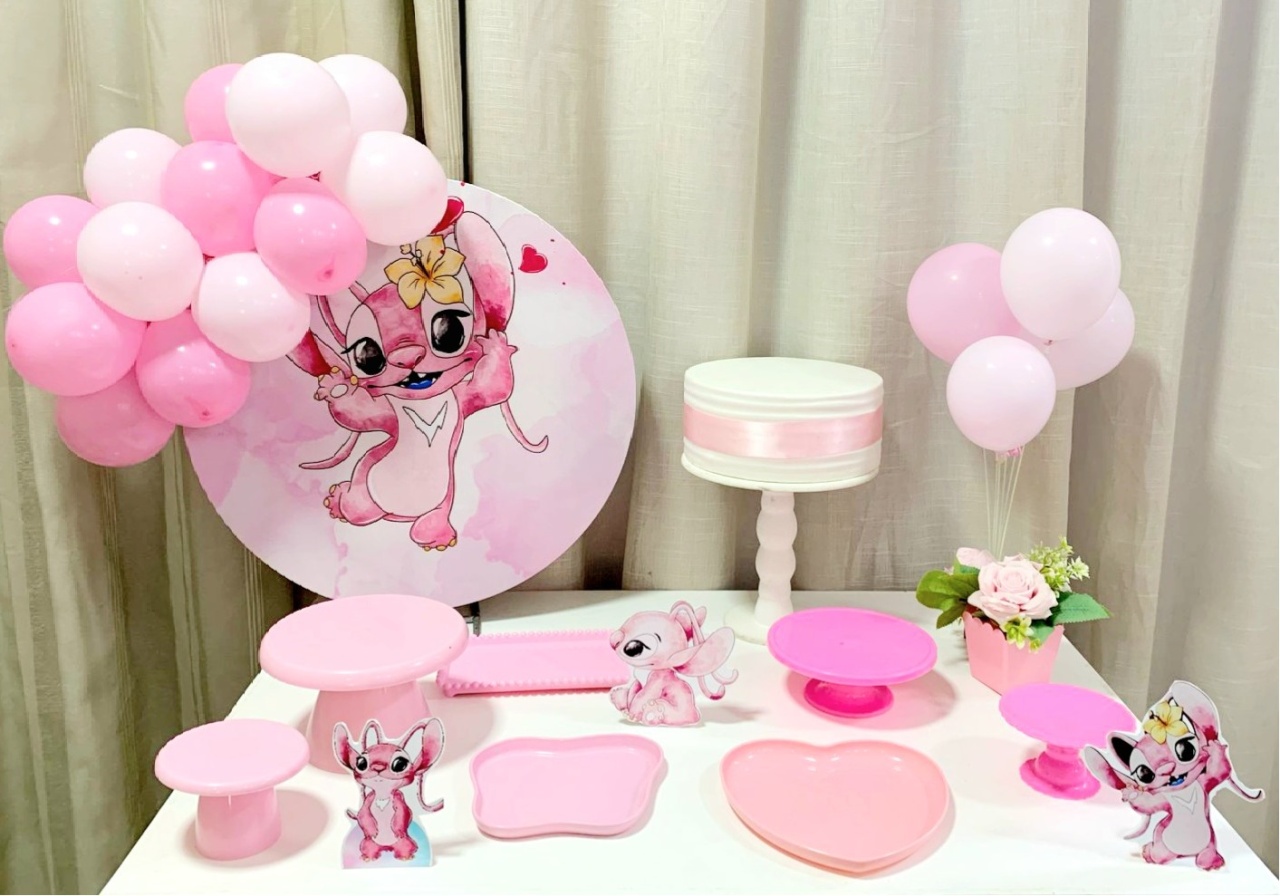 Kit Mesa Com Balão -  Stitch E Angel - É Só Um Bolinho Locações 