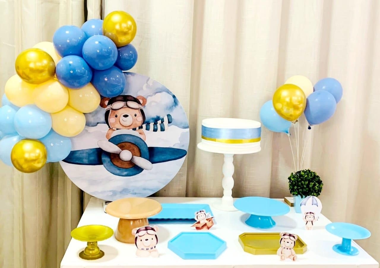 Kit Mesa Com Balão -  Ursinho Aviador 2 - É Só Um Bolinho Locações 
