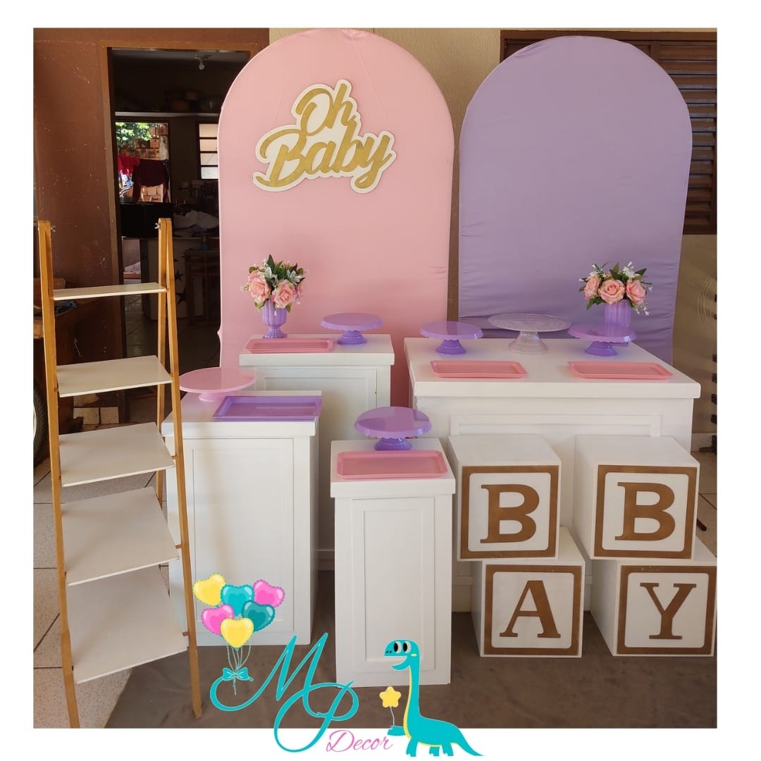 Kit Pegue  Monte  Chá de Bebê Rosa E Lilás  - MP DECOR 