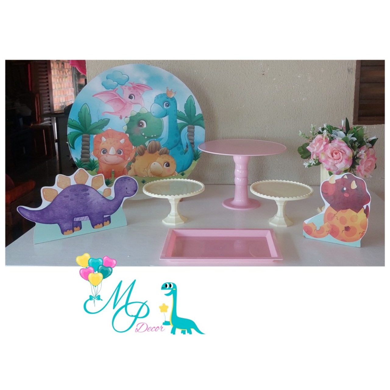 Kit Mesa Parabéns Dino Rosa - MP DECOR 