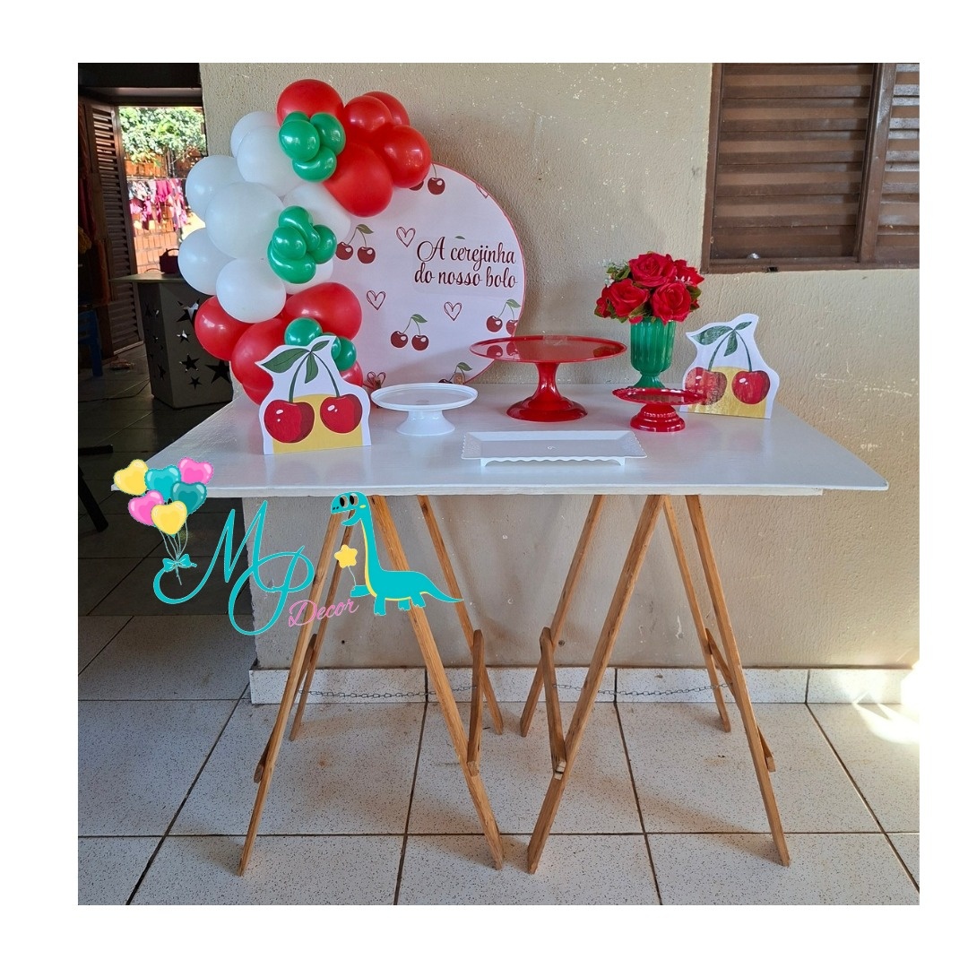 Kit Mesa Parabéns Cereja 🍒  C/ Mesa Cavalete  - MP DECOR 