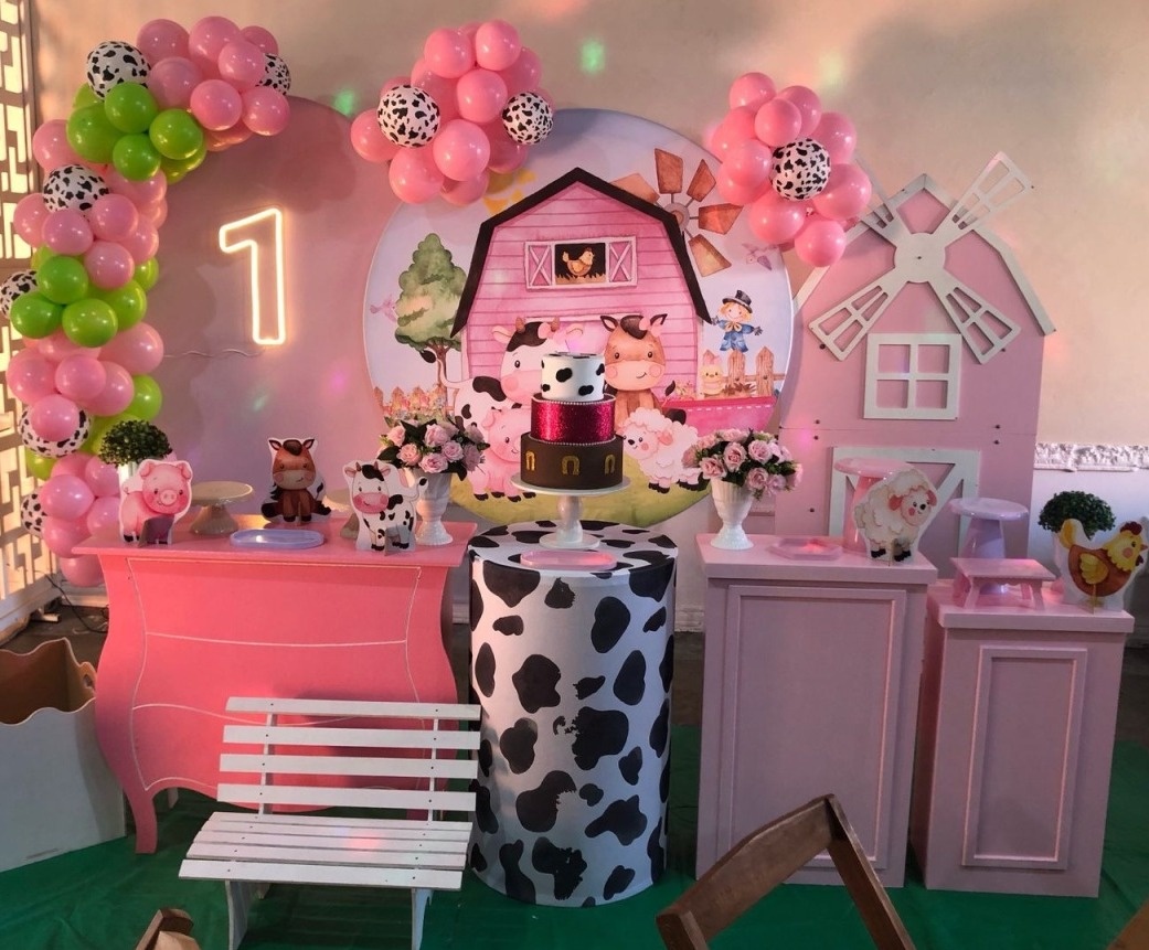 Decoração - Fazendinha Rosa 2 - karoline pedroso festas