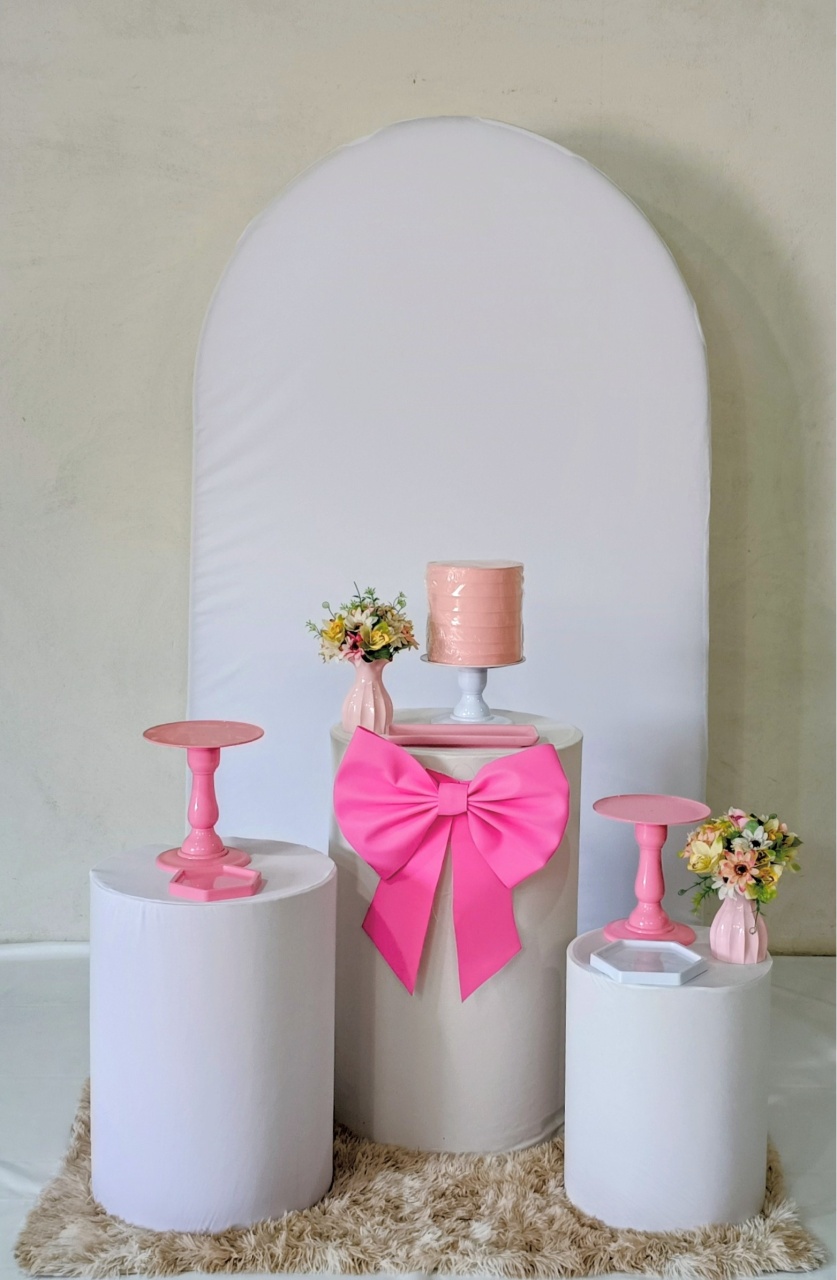 Kit Romano Branco Laço Rosa - MM Pegue e Monte e locação 