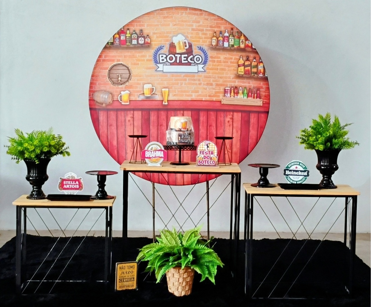 Kit Boteco Mesas  Pretas Ferro - MM Pegue e Monte e locação 