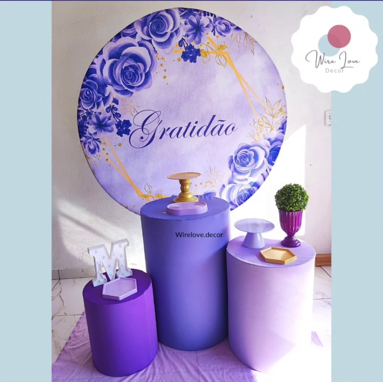 Kit Bronze Gratidão Azul Lilás  - Wire Love Decor