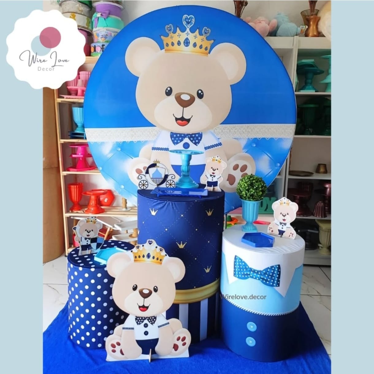 Kit Prata Ursinho Realeza Azul - Wire Love Decor