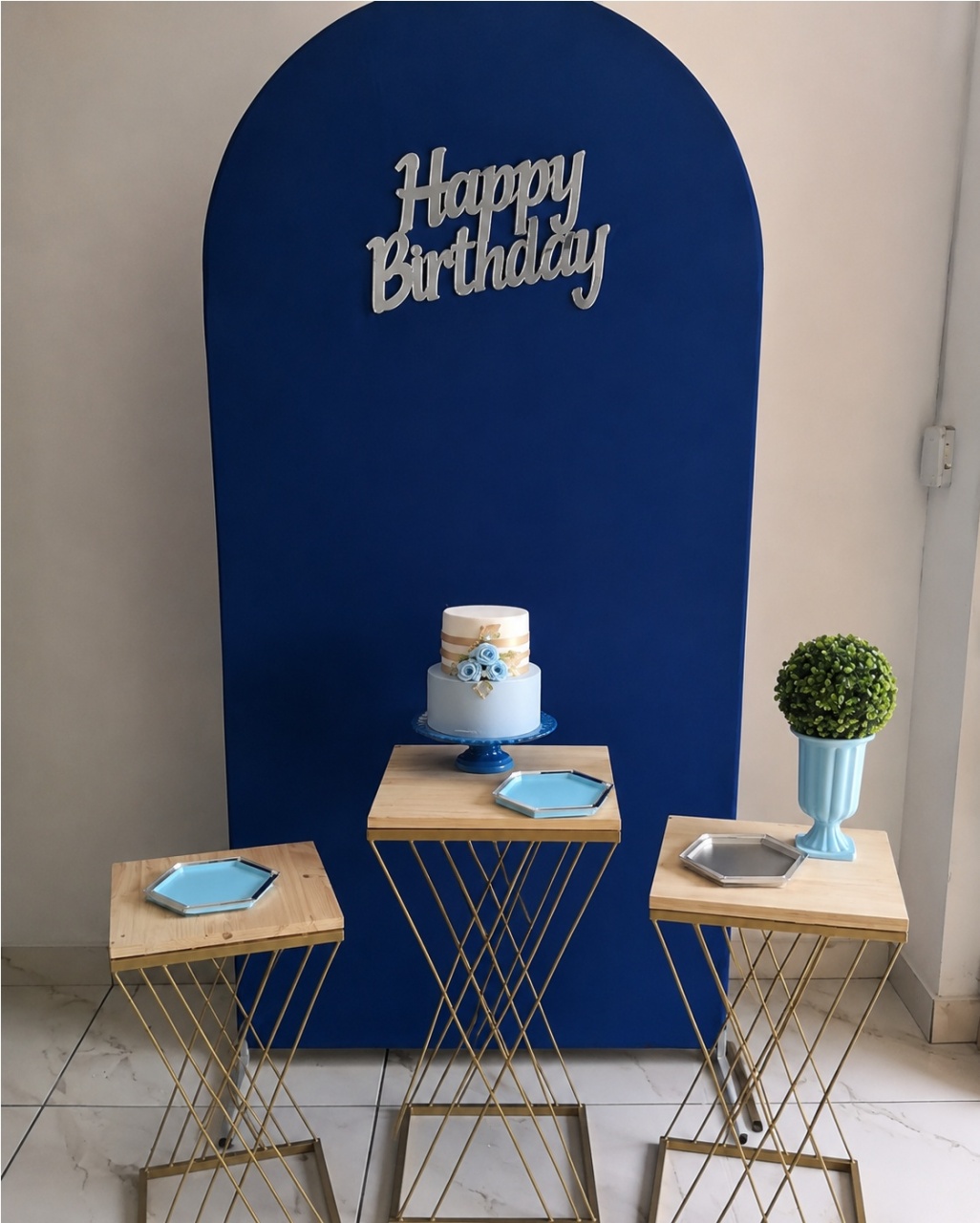 Kit Painel Romano Azul E Prata - Wire Love Decor