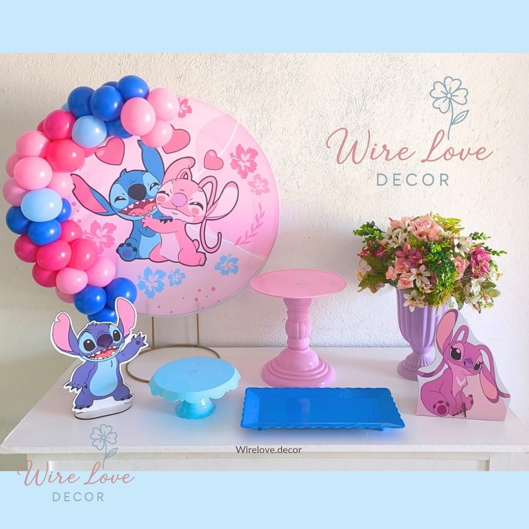 Mini Kit Stitch E Angel Com Balões - Wire Love Decor