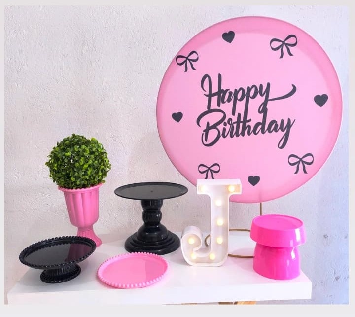 Mini Kit Laço Preto E Rosa  - Kit de Mesa - Wire Love Decor