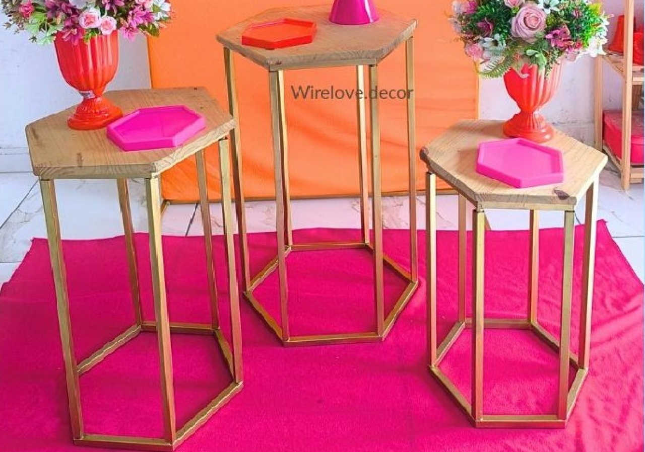 Trio Sextavado Ferro Dourada - Wire Love Decor