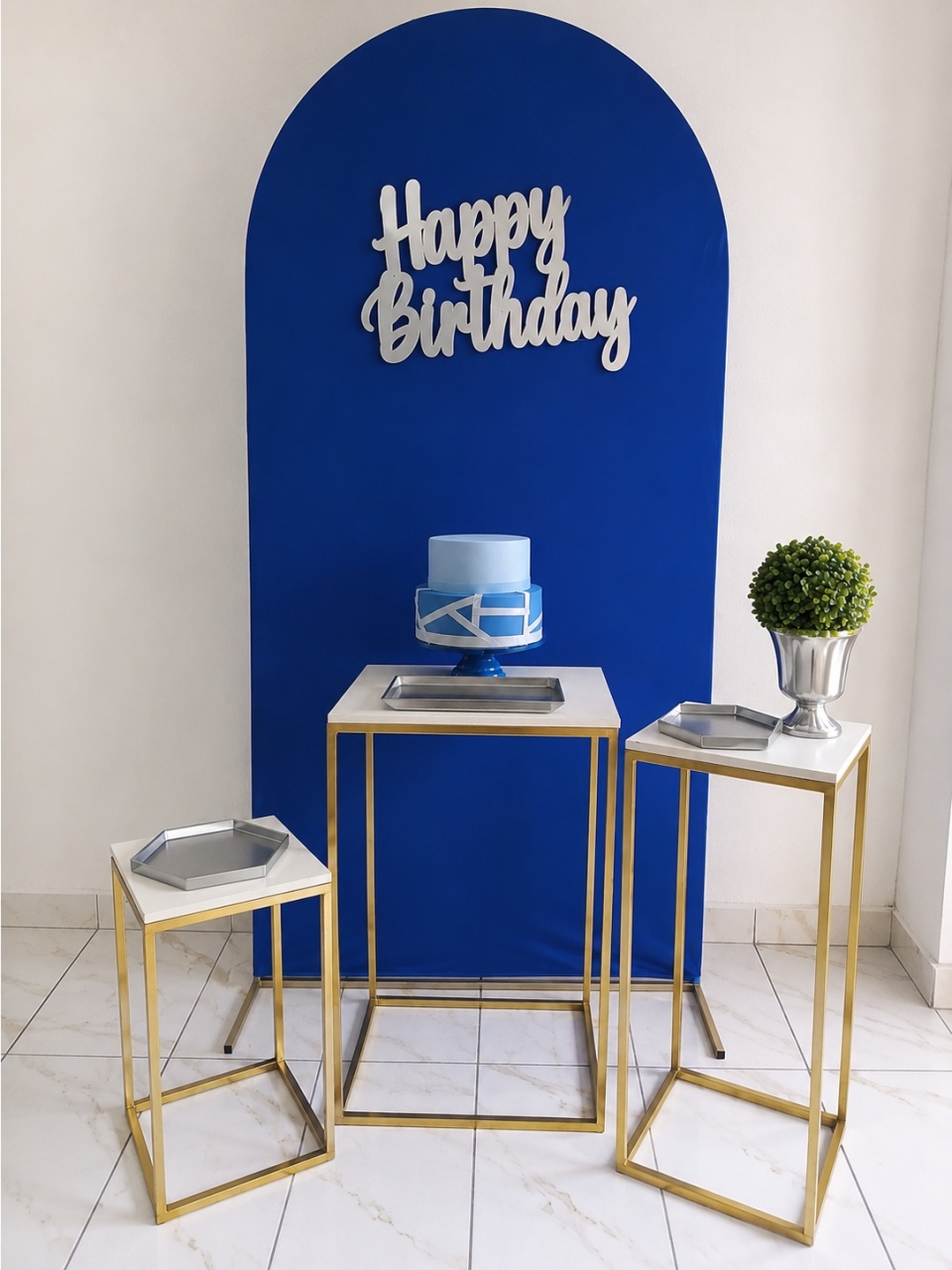 Kit Painel Romano Azul E Prata 2 - Wire Love Decor