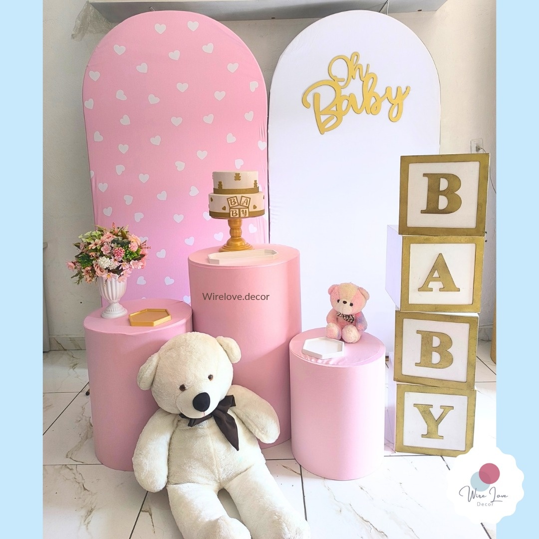Kit Chá de Bebê Rosa Coração 2 - Wire Love Decor