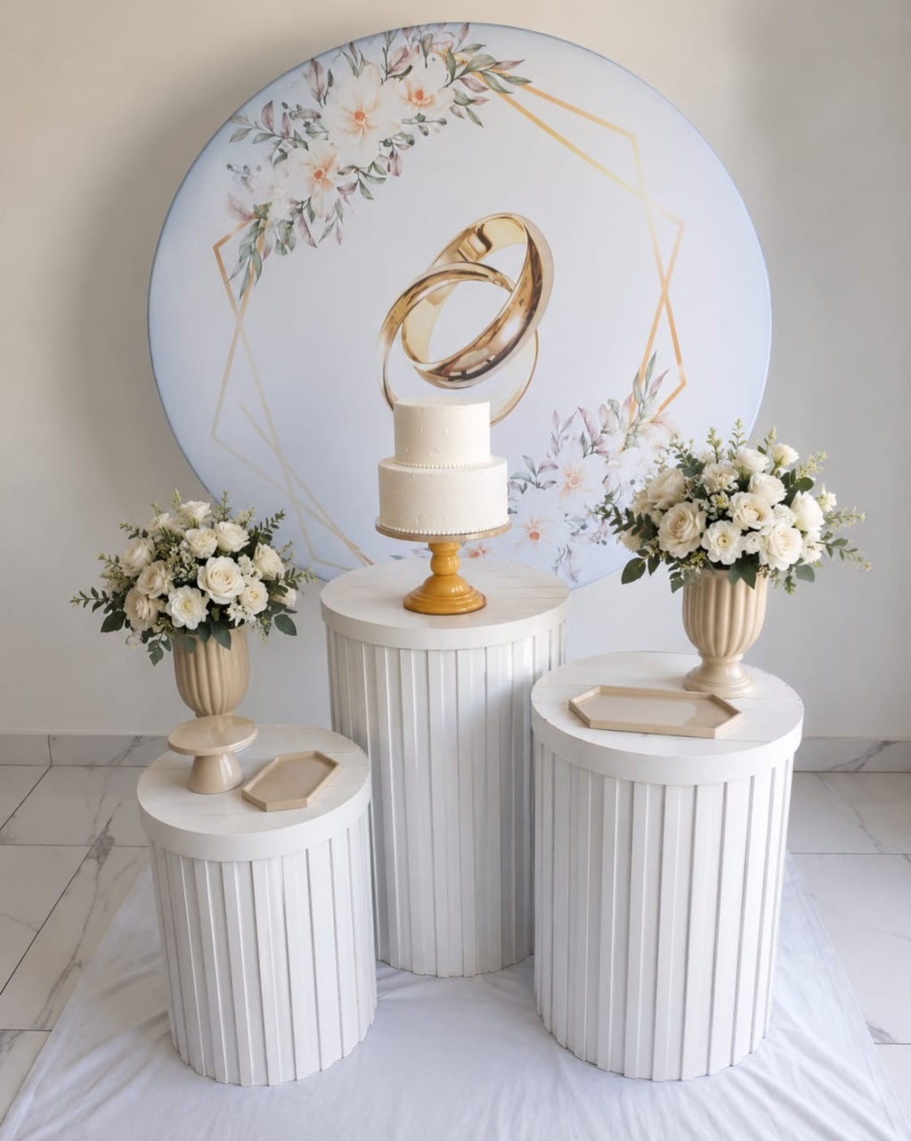Kit Casamento / Noivado Aliança Cilindros Brancos Ripados - Wire Love Decor