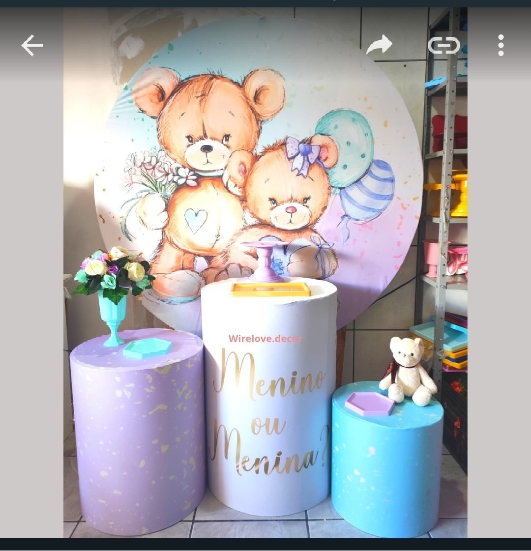 Kit Bronze Cha de Bebe / Revelação Verde E Lilas Urso - Wire Love Decor