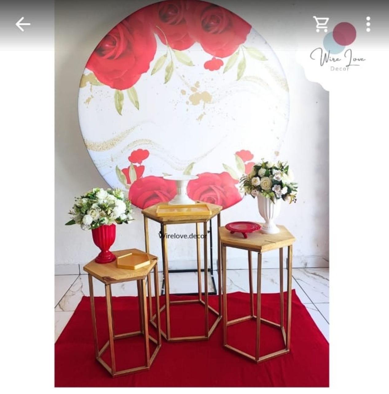 Kit Floral Vermelho Trio Sextavado - Wire Love Decor