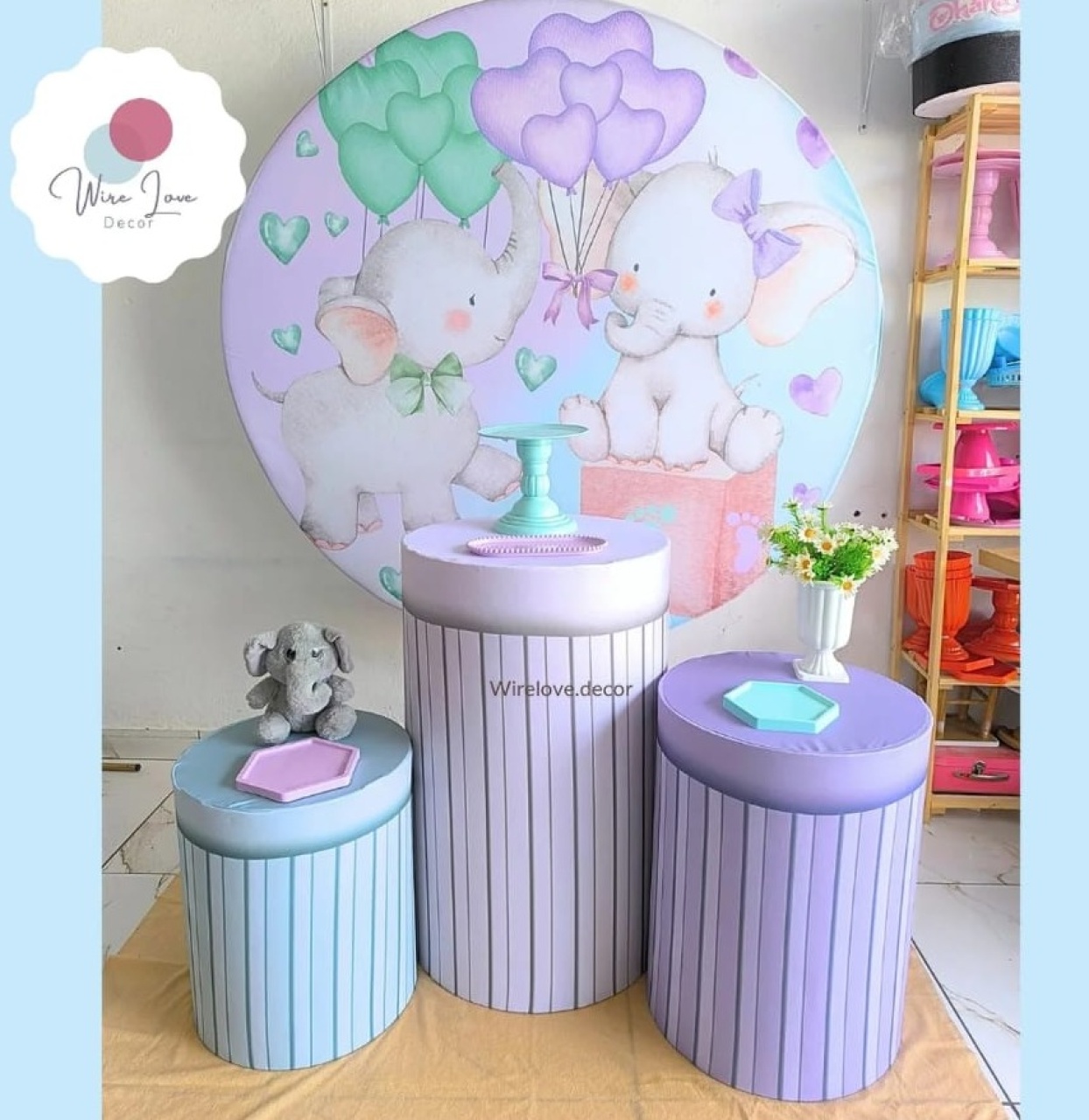 Kit Bronze Elefantinho Verde E Lilas - Wire Love Decor