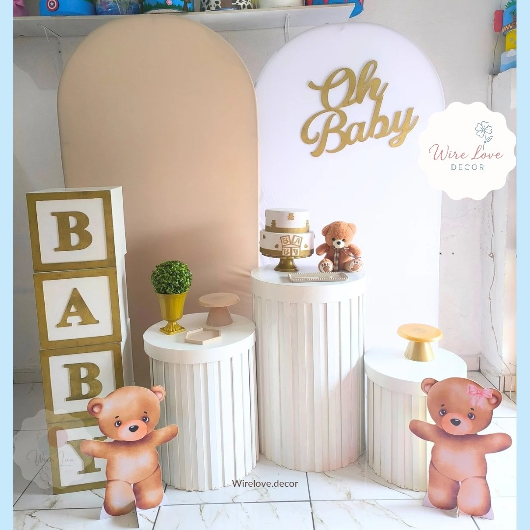 Kit Chá de Bebê / Revelação Painel Romano Ursos - Wire Love Decor