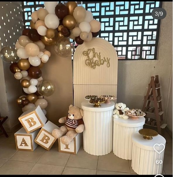 Kit Cha Revelaçao Urso E Painel Bege - Wire Love Decor
