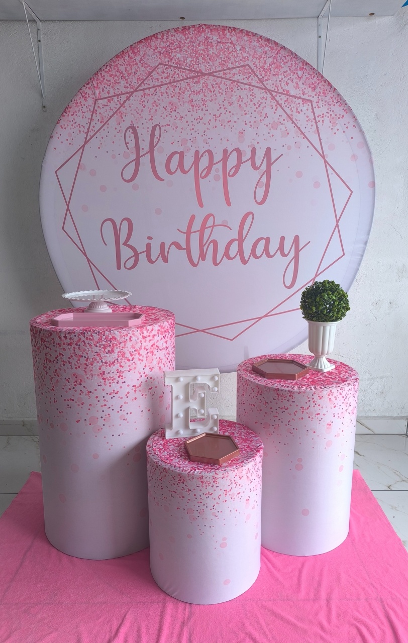 Kit Bronze Happy Birthday Glitter Rosa Pink Party  - Wire Love Decor