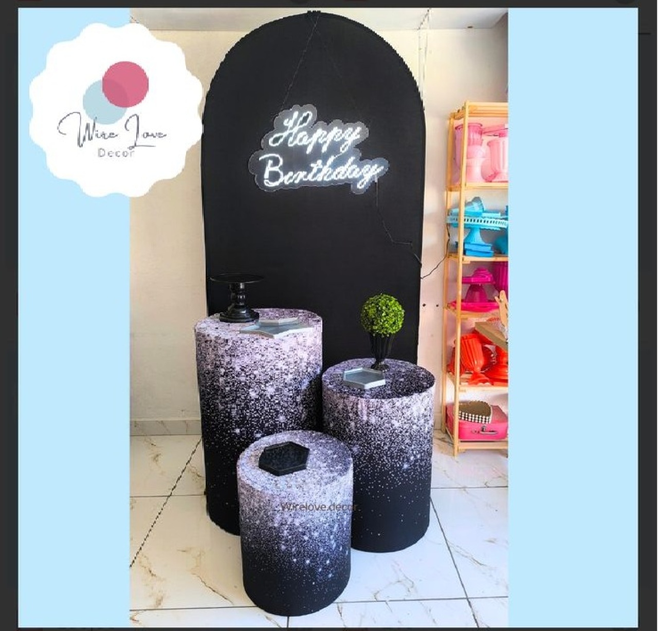 Kit Painel Romano Preto E Prata  - Wire Love Decor