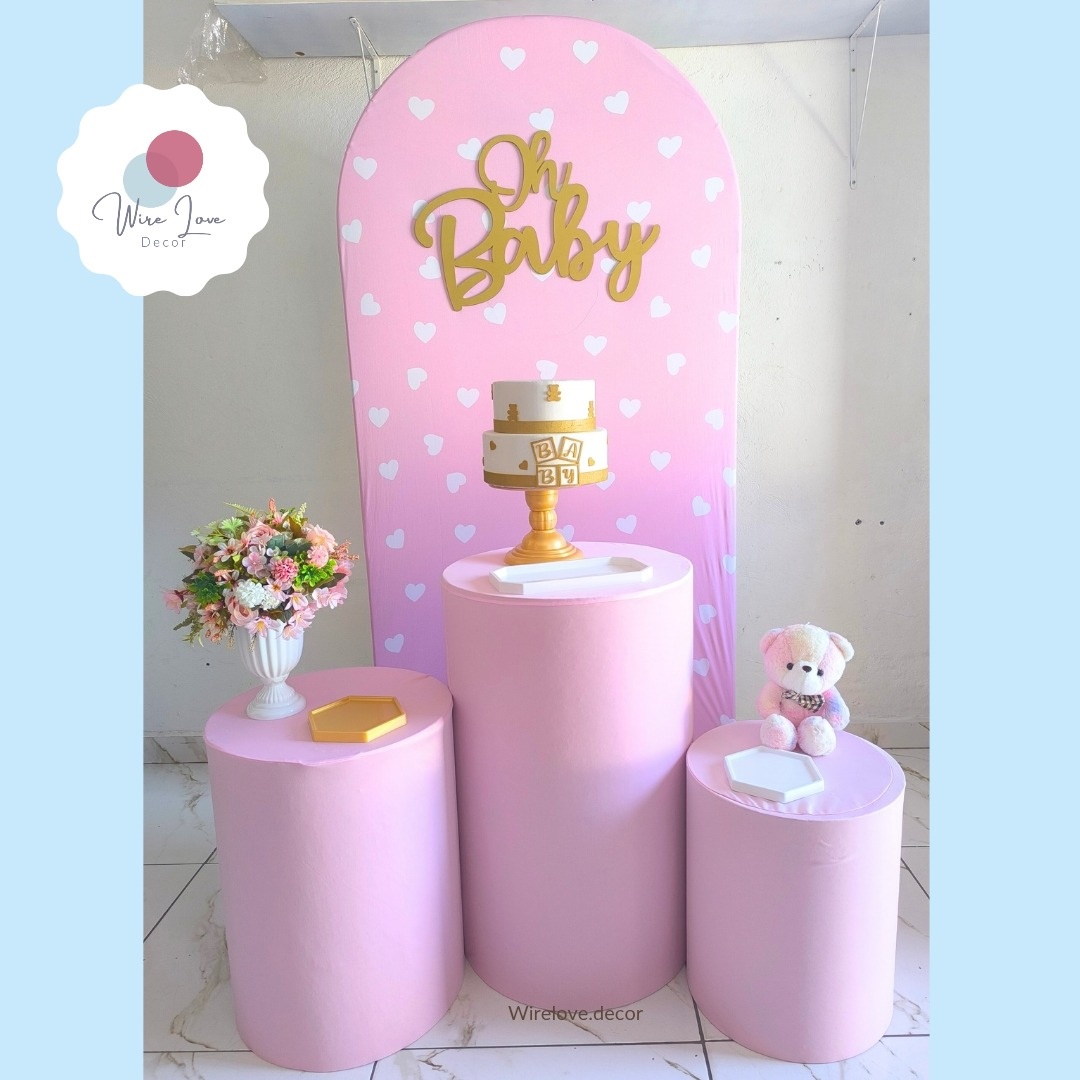 Kit Painel Romano Cha de Bebe Rosa Coração Adulto - Wire Love Decor