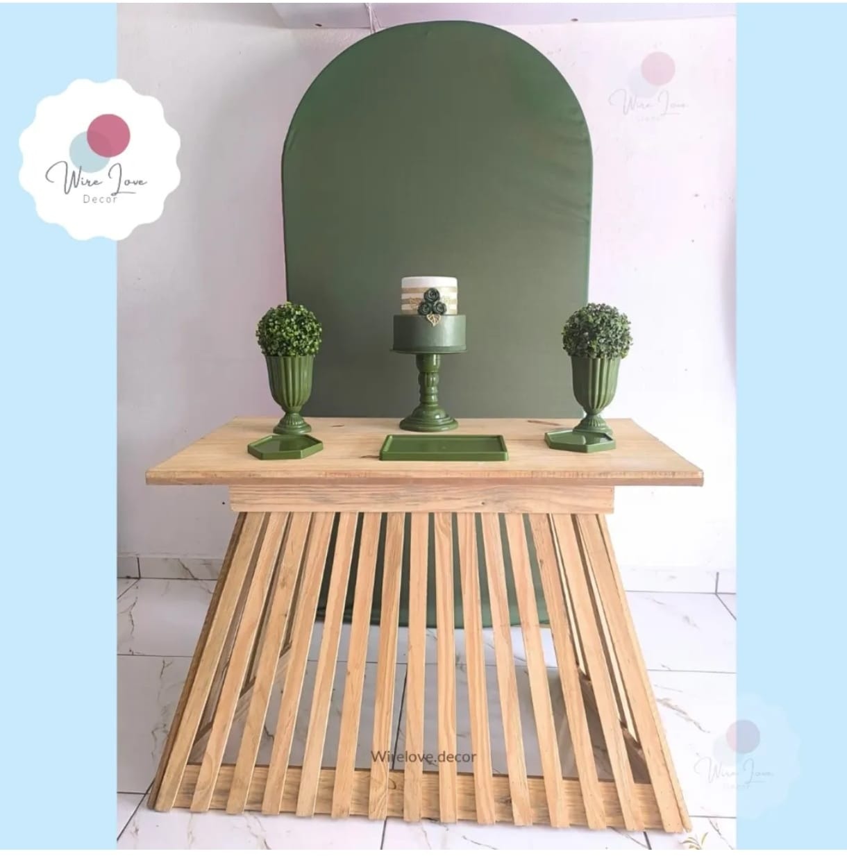 Kit Romano Oliva Com Mesa Pinus  - Wire Love Decor