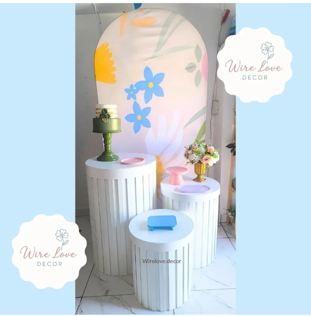 Kit Painel Romano Floral E Trio de Ciindro Ripado  - Wire Love Decor