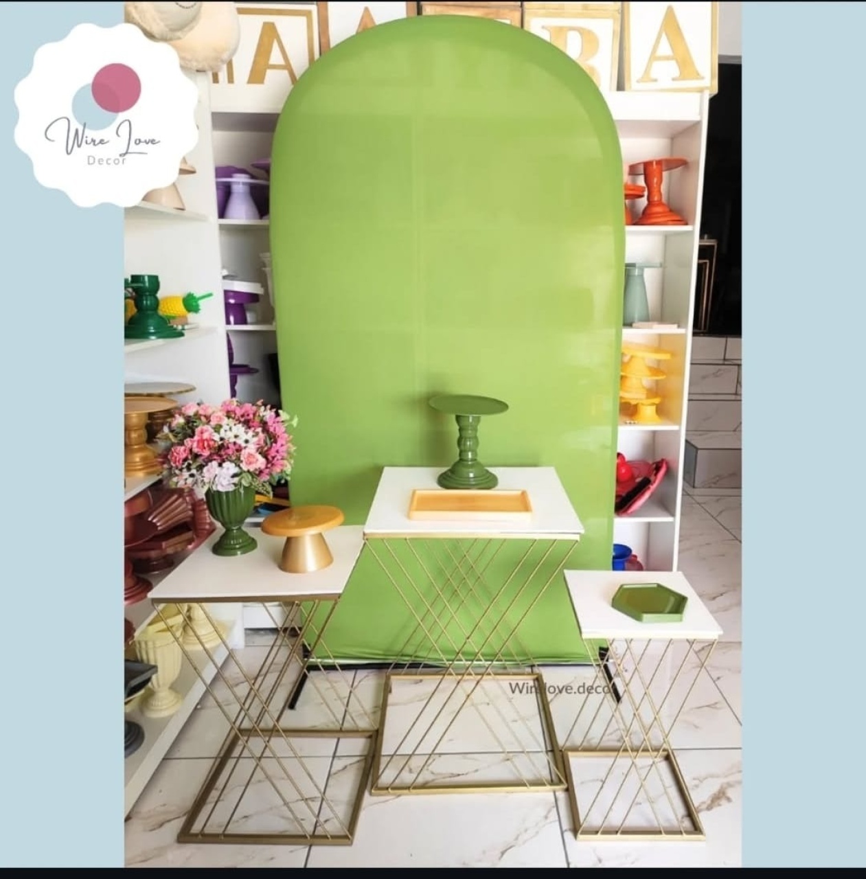 Kit Painel Romano E Mesinhas Treliça - Wire Love Decor