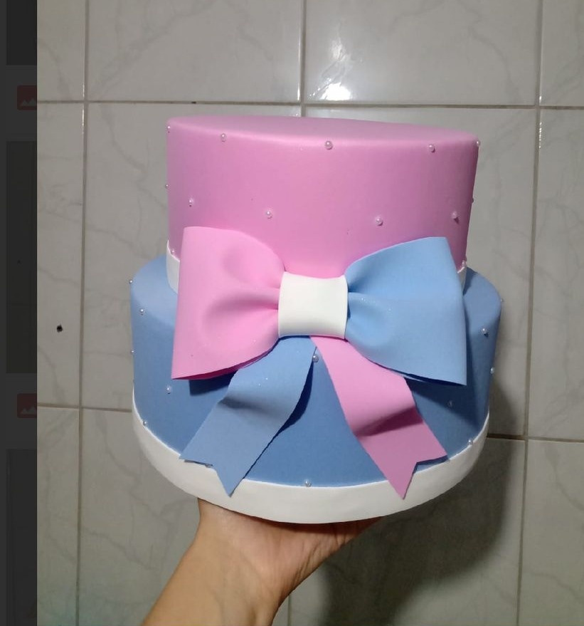 Bolo Rosa E Azul  - Wire Love Decor