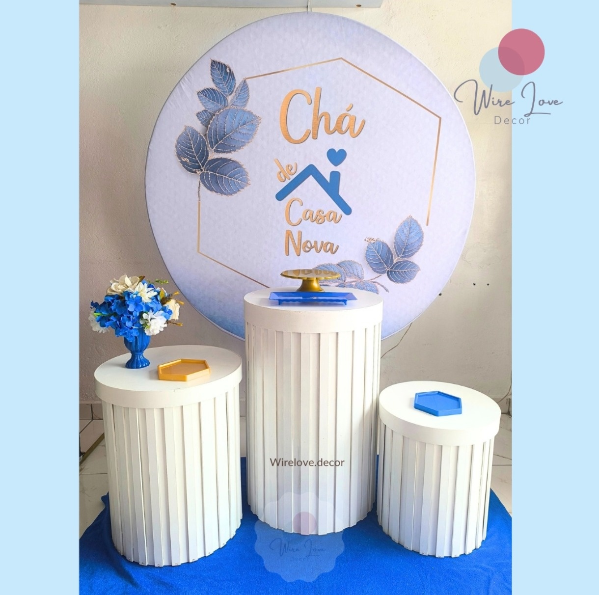 Chá de Casa Nova Azul E Branco  - Wire Love Decor