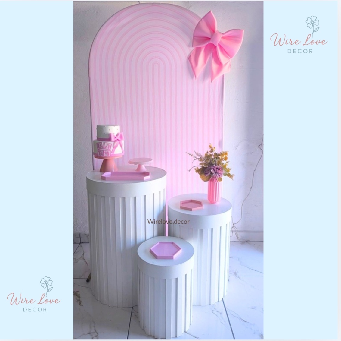 Kit Painel Romano Laço Rosa  - Wire Love Decor