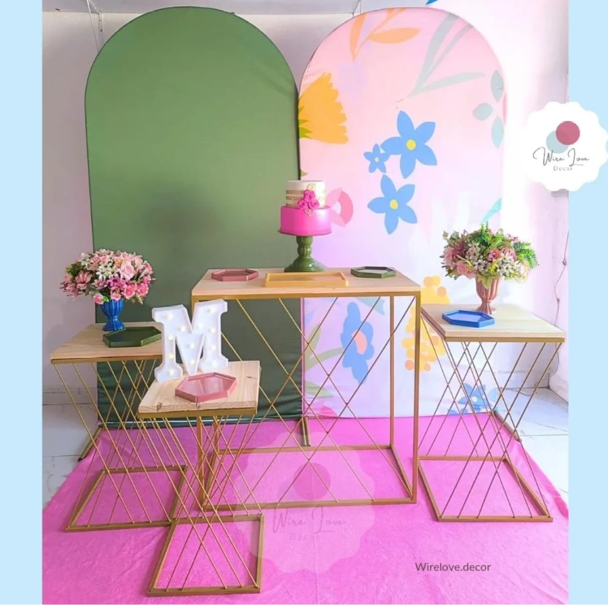 Kit Romano Duplo Floral E Verde Oliva Treliça  - Wire Love Decor