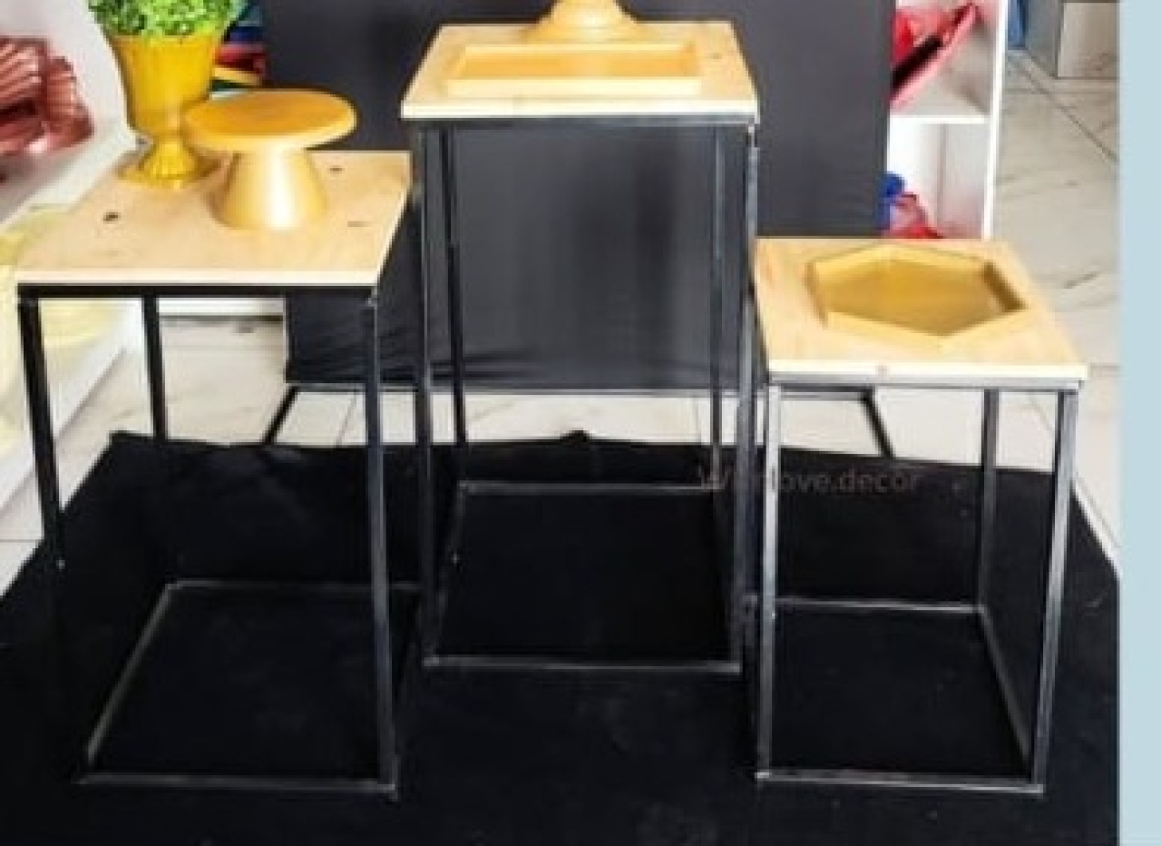 Trio Mesa Cubo Preta  - Wire Love Decor
