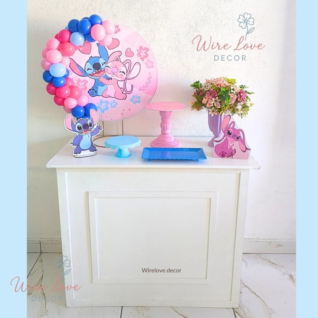 Mini Kit Stitch E Angel Com Balões E Comoda  - Wire Love Decor