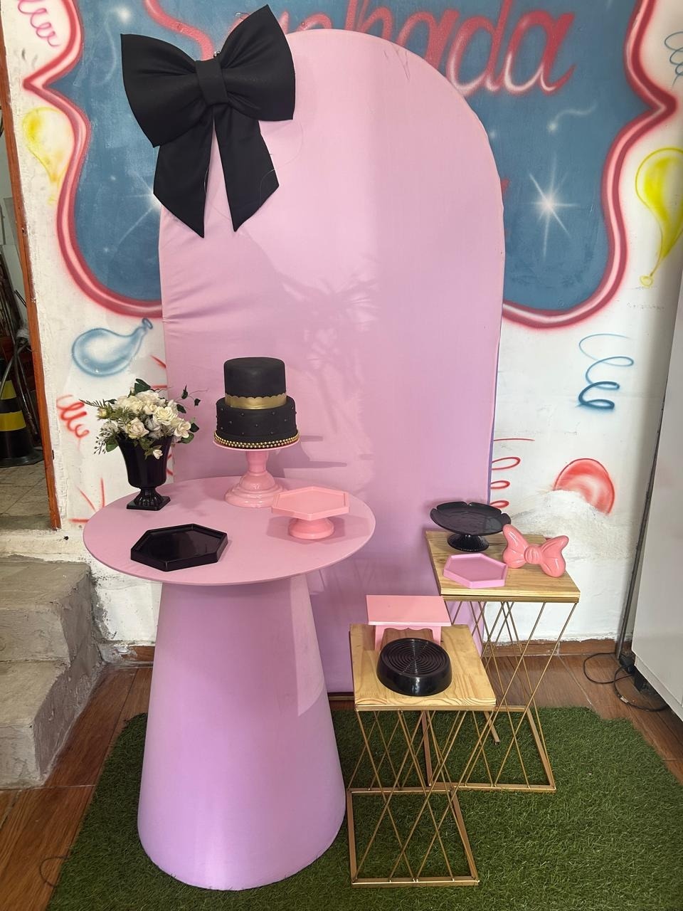 Laço Rosa Claro E Preto  - Sonhadafesta