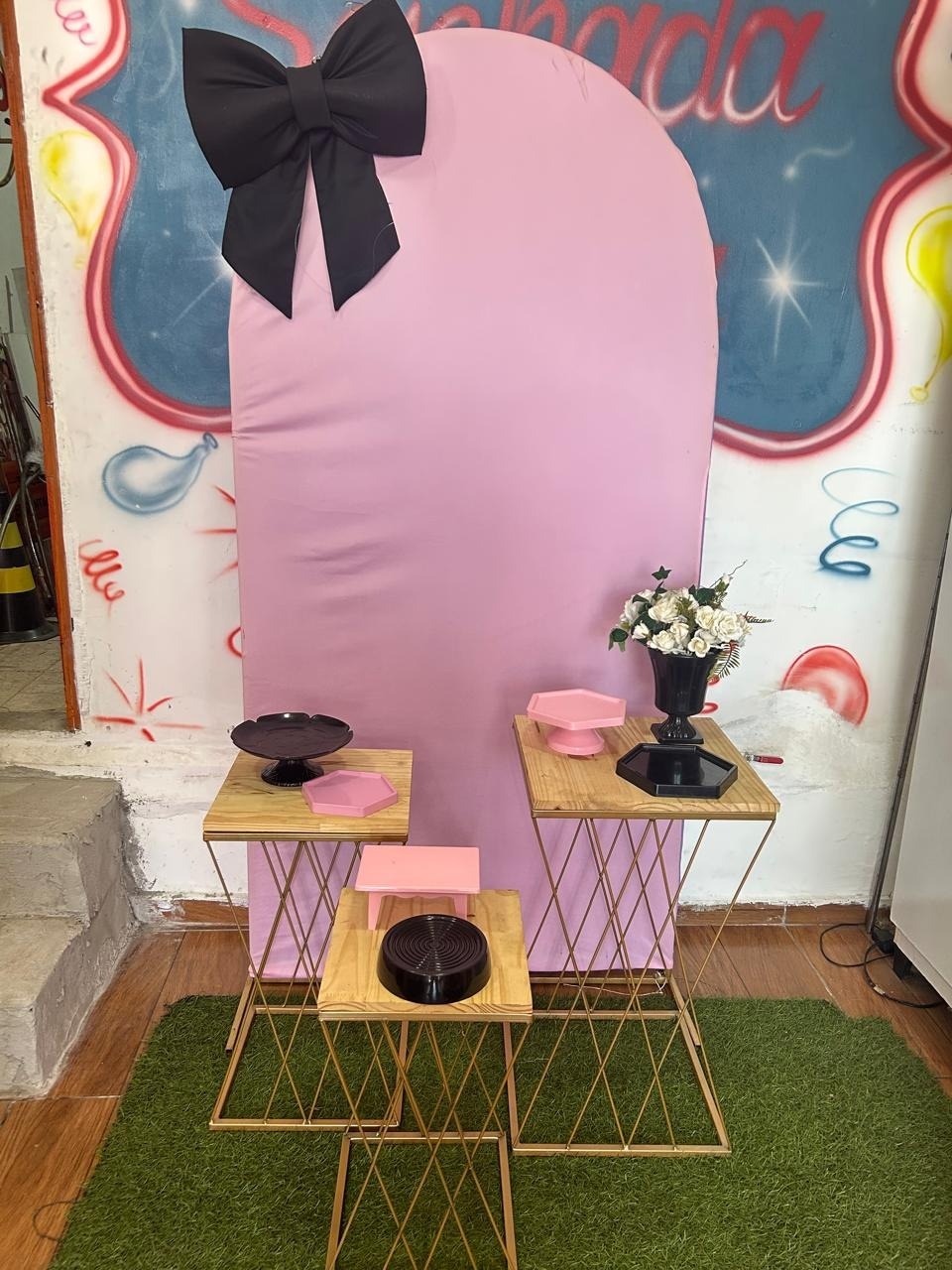 Laço Rosa Claro E Preto  2 - Sonhadafesta