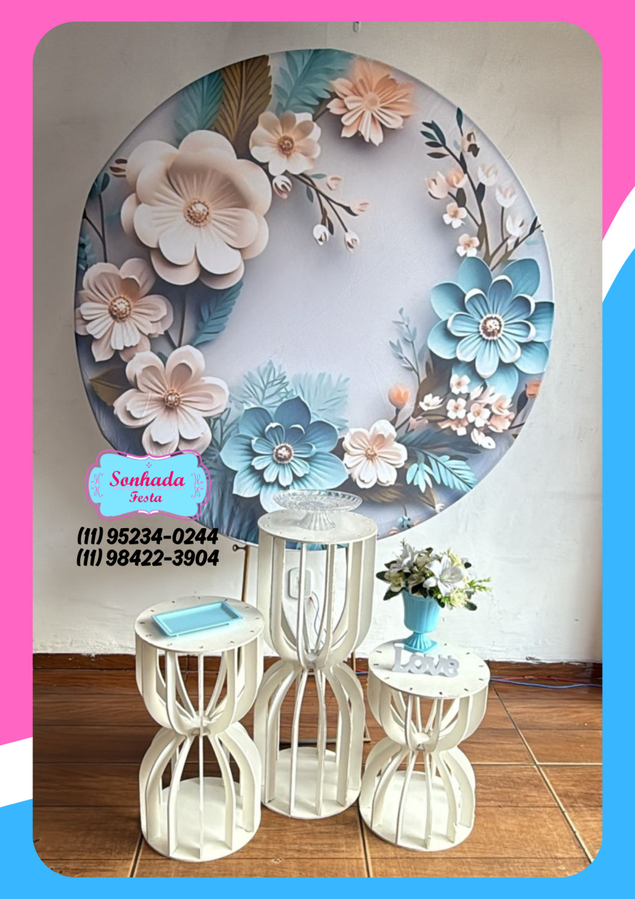 Floral Azul E Prata 3D - Sonhadafesta